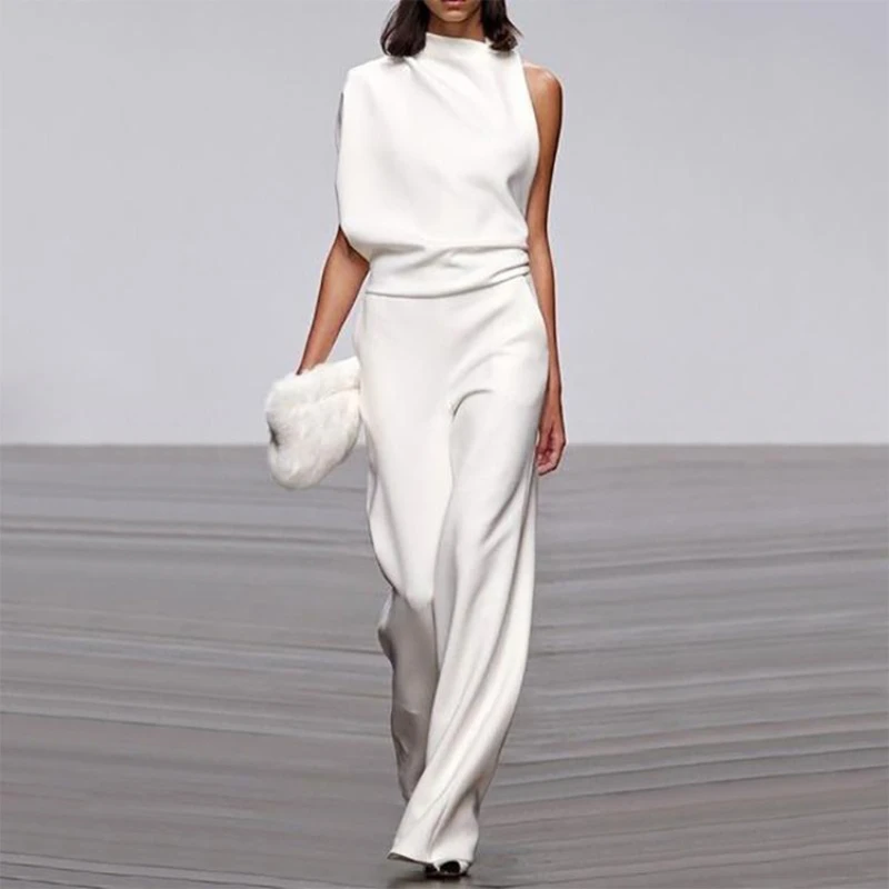 Women's Summer Solid Color Sleeveless Wide Leg Jumpsuits Elegant Woman Female Jumpsuit 2022 Overalls For Women Loose Work Wear