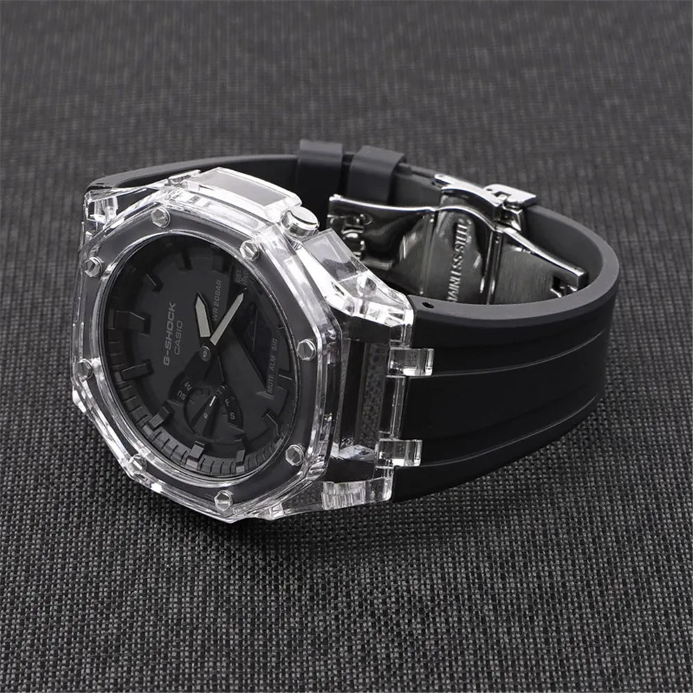 GA2100 Replacement Strap for Casio G-SHOCK GA-2100 2110 Rubber Watch Band Transparent PC Case Metal Butterfly Buckle Accessories
