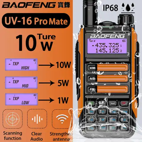 2022 BaoFeng UV-16 Pro Mate 10w высокомощная рация Тип C зарядное устройство большой радиус действия водонепроницаемый UV16 приемопередатчик Любительская...