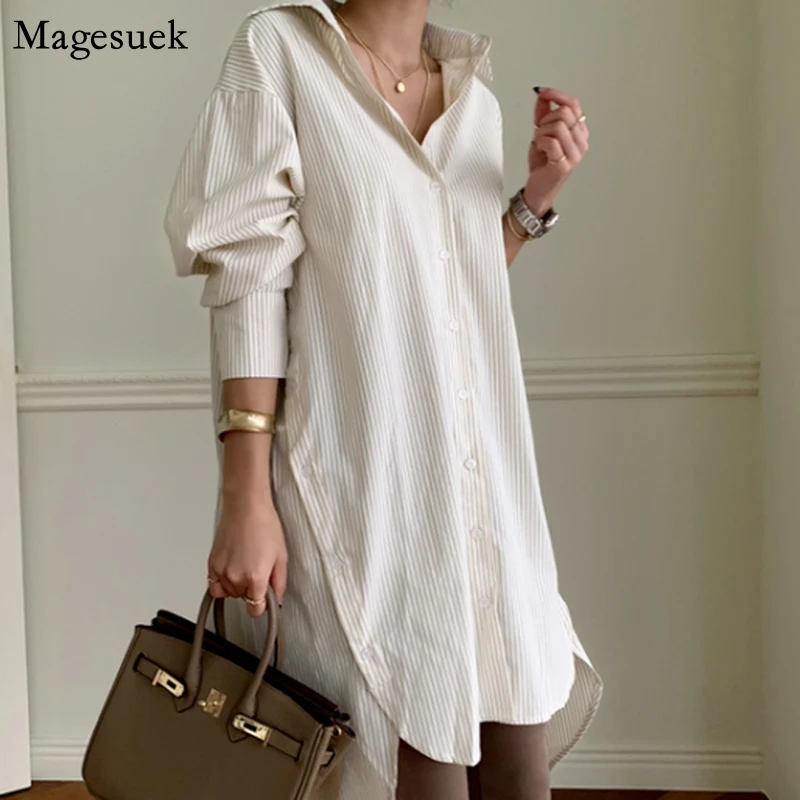 

Striped Long Shirt Women 2022 Spring Long Sleeve Blosue Casual Cotton Oversized Oversized Button Shirts Female Clothing 18233