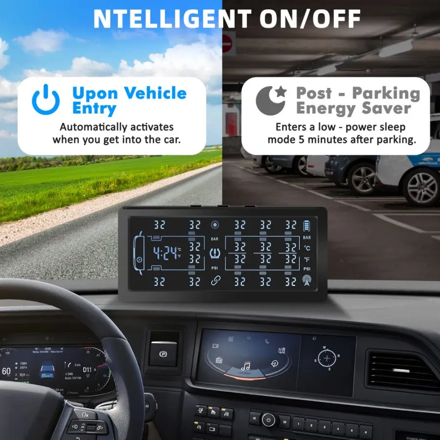 Фото Система контроля давления в шинах TPMS Мониторинг давления в шинах для автомобилей и грузовиков Обновление системы сигнализации температуры с 12 внешними датчиками №4