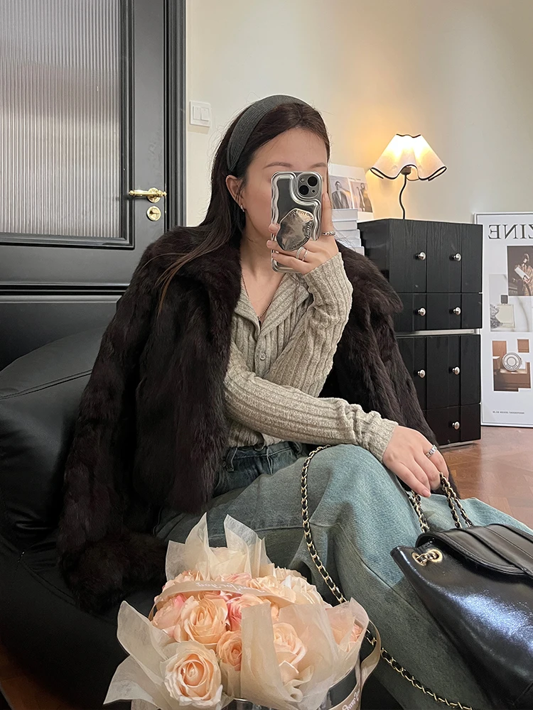 Старые деньги Шандун новинка 2024 зима кофейный цвет полный натуральный мех