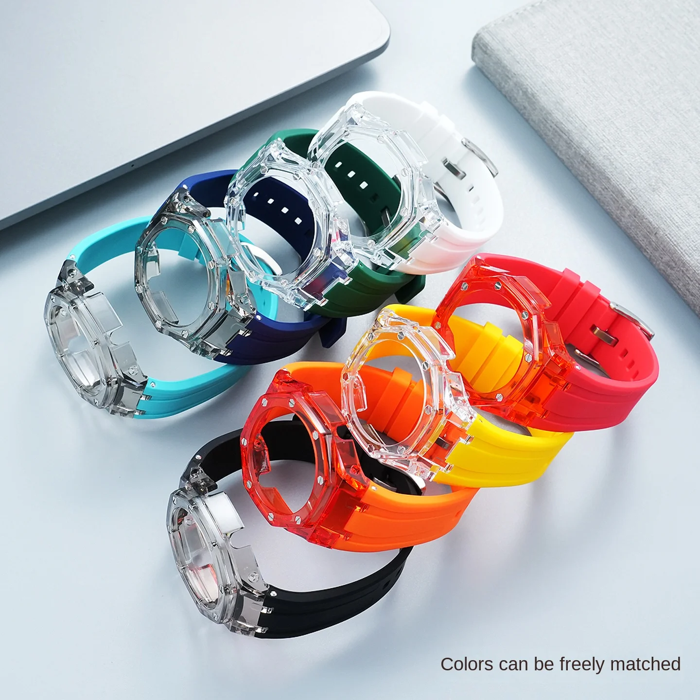 Фото Прозрачный корпус GA-2100 PC, комплект для модификации Casioak G-Shock GA2110 GAB2100, модифицированная рамка, спортивный силиконовый ремешок для часов. №2