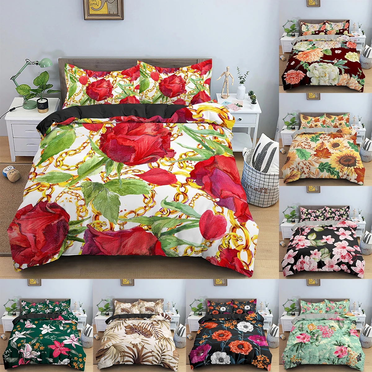 

3D Bedding Set Rose Flowers Duvet Cover Queen King Size Quilt Cover With Pillowcases High Quality Comforter Cover for Adult
