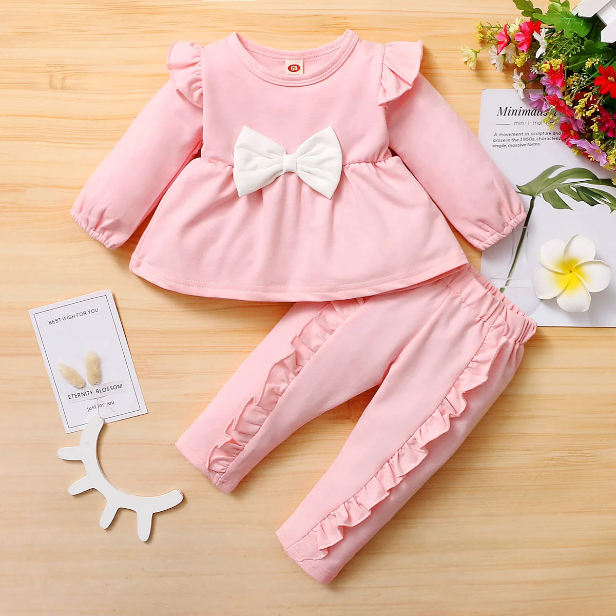 

kids cheap costumeGirls' spring autumn new bow long sleeve color + color trousers two-piece set