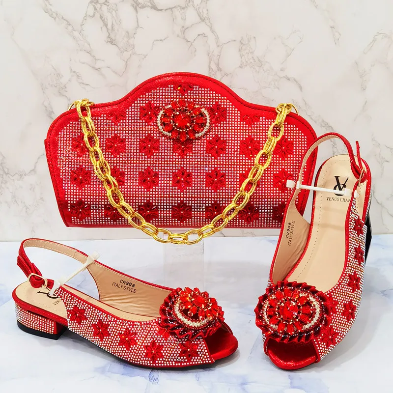 

New Italian design Ladies Shoes Shoes and Bag Set for Party In Women Nigerian Party Shoes and Bag Sets Decorated with Rhinestone