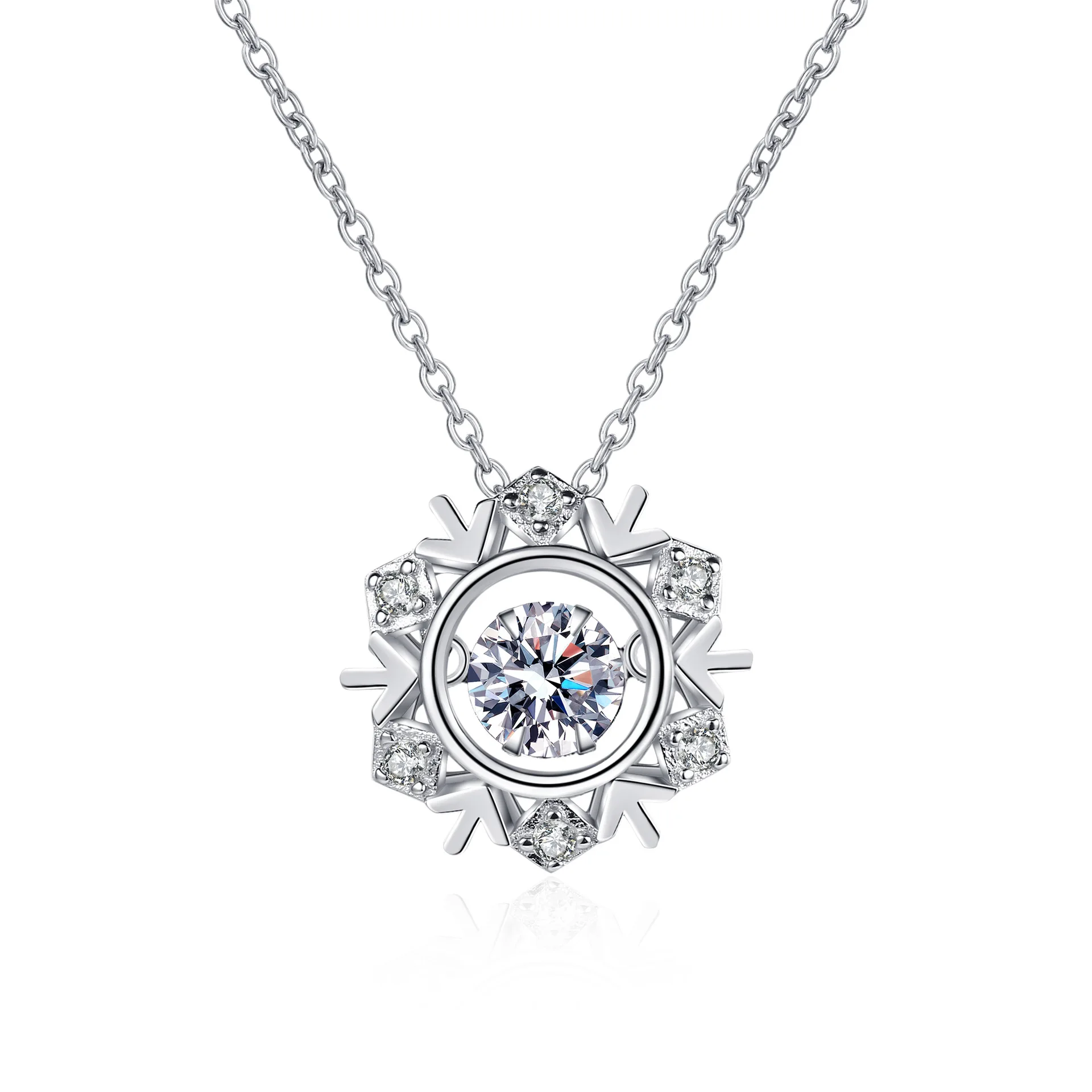 Fashion 0.5ct Moissanite 925 Sterling Silver Snowflake Pendant Necklace for Woman Girls Christmas Valentine's Day Gift Jewelry