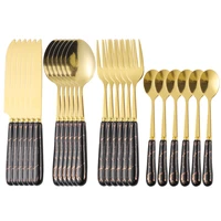 black gold cutlery set ceramic handle dinnerware set 24pcs knives forks coffee spoons flatware set kitchen