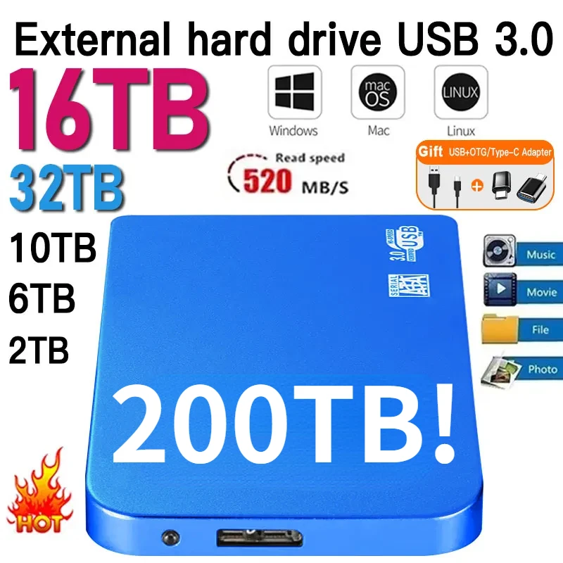 

Portable SSD 1TB External Solid State Drive 2TB Mobile Hard Disk High-Speed Storage Device For Laptops/Desktop/Mac/Phone
