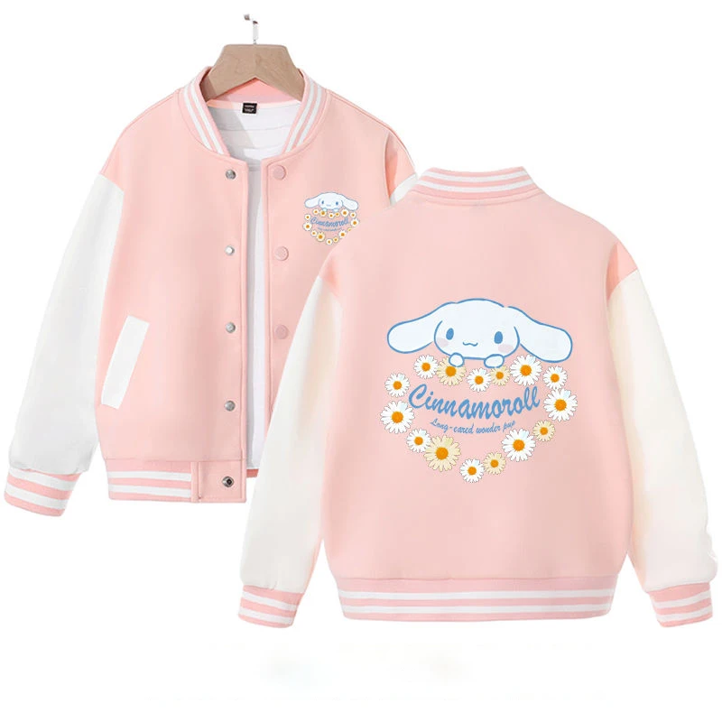 

Куртка Sanrio Cinnamorroll для девочек, весна и осень, детская свободная толстовка, бейсбольная куртка среднего и большого размера для детей