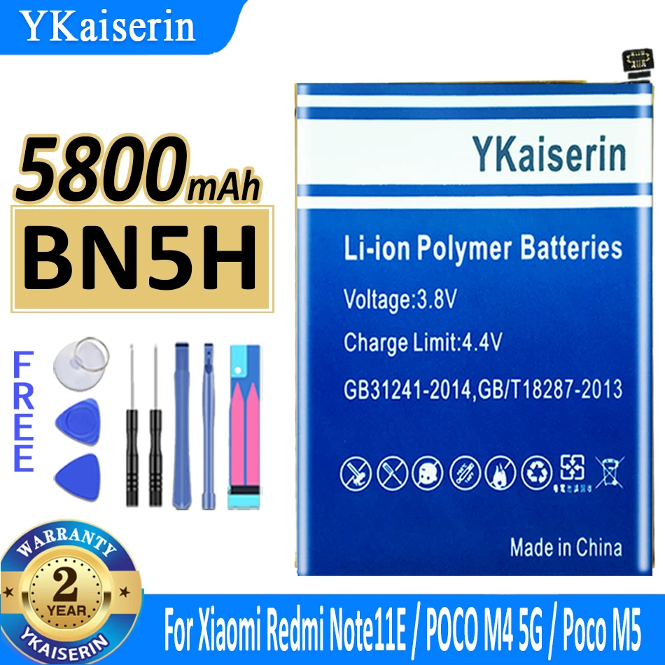 

Аккумулятор ykaisin BN5H 5800 мач для Xiaomi Redmi Note11E Note 11E Note11 E /POCO M4 5G/M5