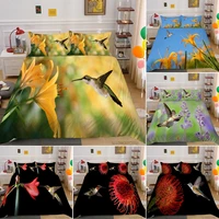 hummingbird duvet cover set small and cute tropical bird yellow flower green leaves bedding set for girls women