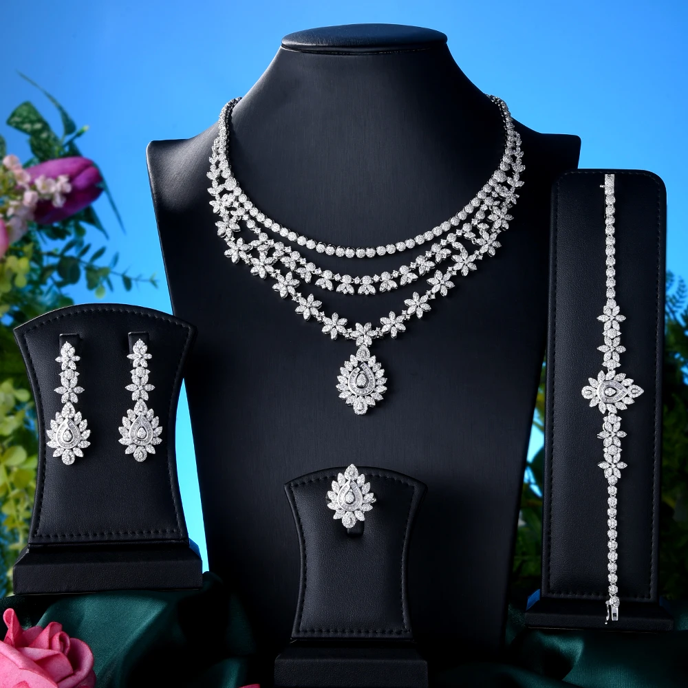 Роскошное циркониевое вечернее платье Siscathy, трехслойная цепочка до ключиц, свадебное обручальное ожерелье, серьги, аксессуары