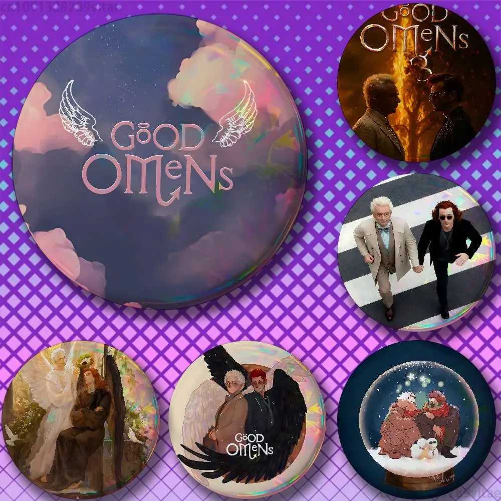 Фото Металлические эмалированные значки-броши Good O-omens с креативными принтами, изображениями и текстом №1