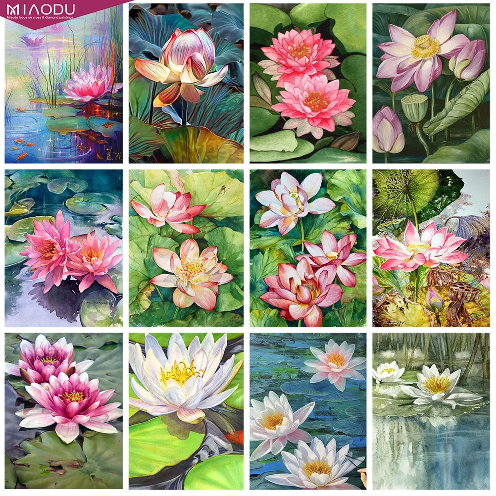 

Summer Lotus Landscape 5D Diamond Painting Flowers Home Decor Gifts Full Round Cross Stitch Kits Embroidery Handmade Art Mosaic
