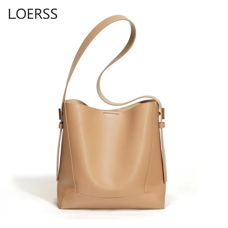 LOERSS Leather Bucket Bag for Women's Niche Tote Bag Adjustable Strap Crossbody Bag Large Capacity Female Shoulder Bag Versatile