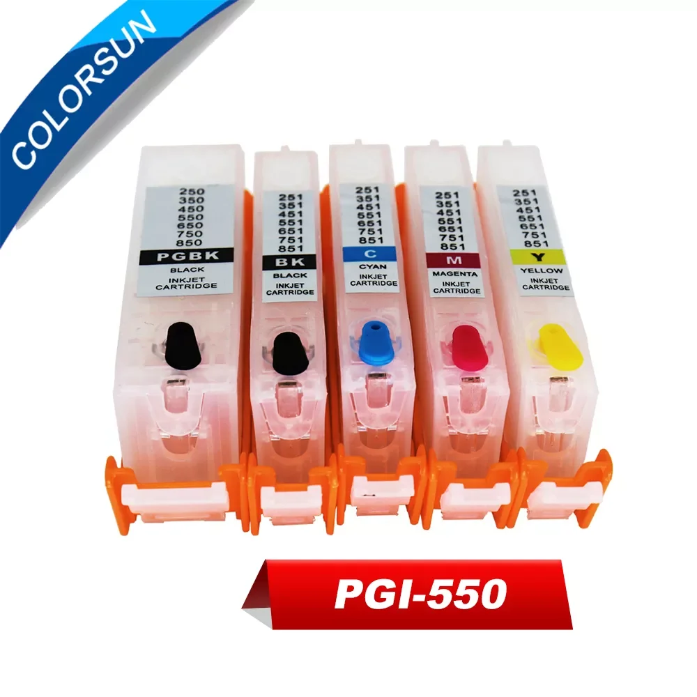 

Разноцветные планшетовые картриджи PGI550 для Canon PIXMA IP7250 IX6850 MG5450 MG5650 MX925 с чипами для дуги, 5 шт.