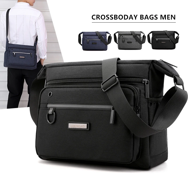 

Pockets Water Bags Strong Resistant Crossbody Messenger Tote Fabric Bags Casual Polyester Style 2021 Multiple Shoulder Bags Men