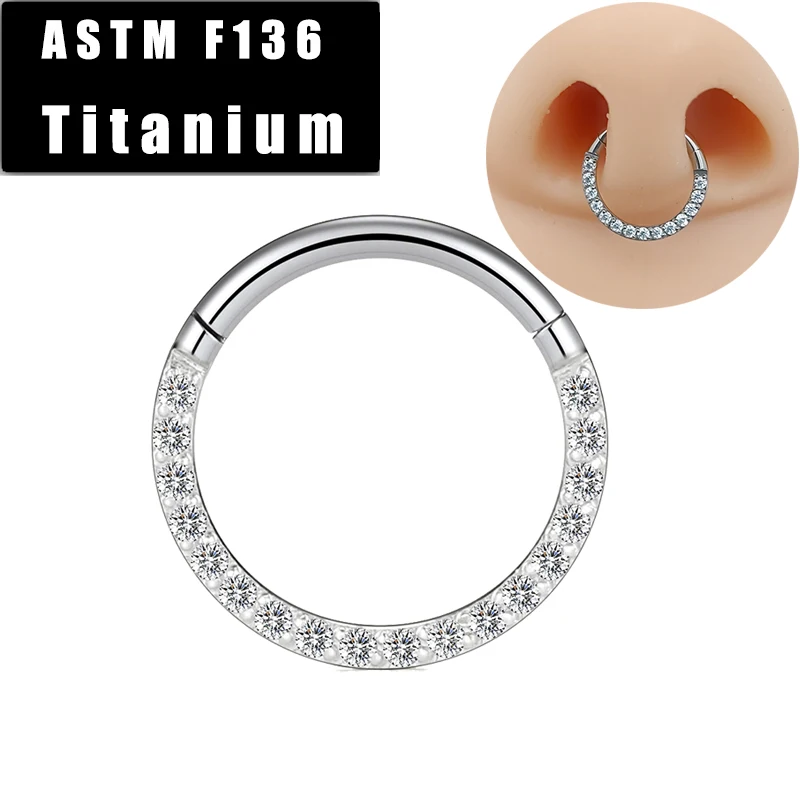 

ASTM F136 Titanium Nose Ring Hoop Ear Piercing Cartilage Tragus Earrings Zircon Hinged Segment Septum Clicker Nose Stud Jewelry