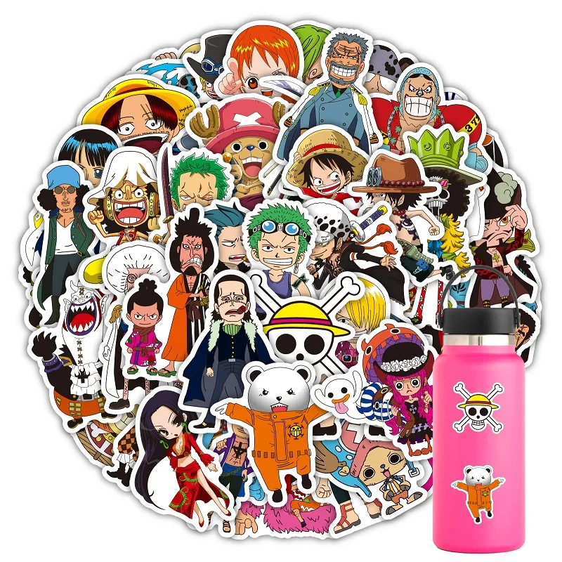 One Piece Anime Figure Stickers 50/100Pcs Luffy Sticker Notebook Motorcycle Skateboard Computer Mobile Phone Toys Kids Bulk Buy