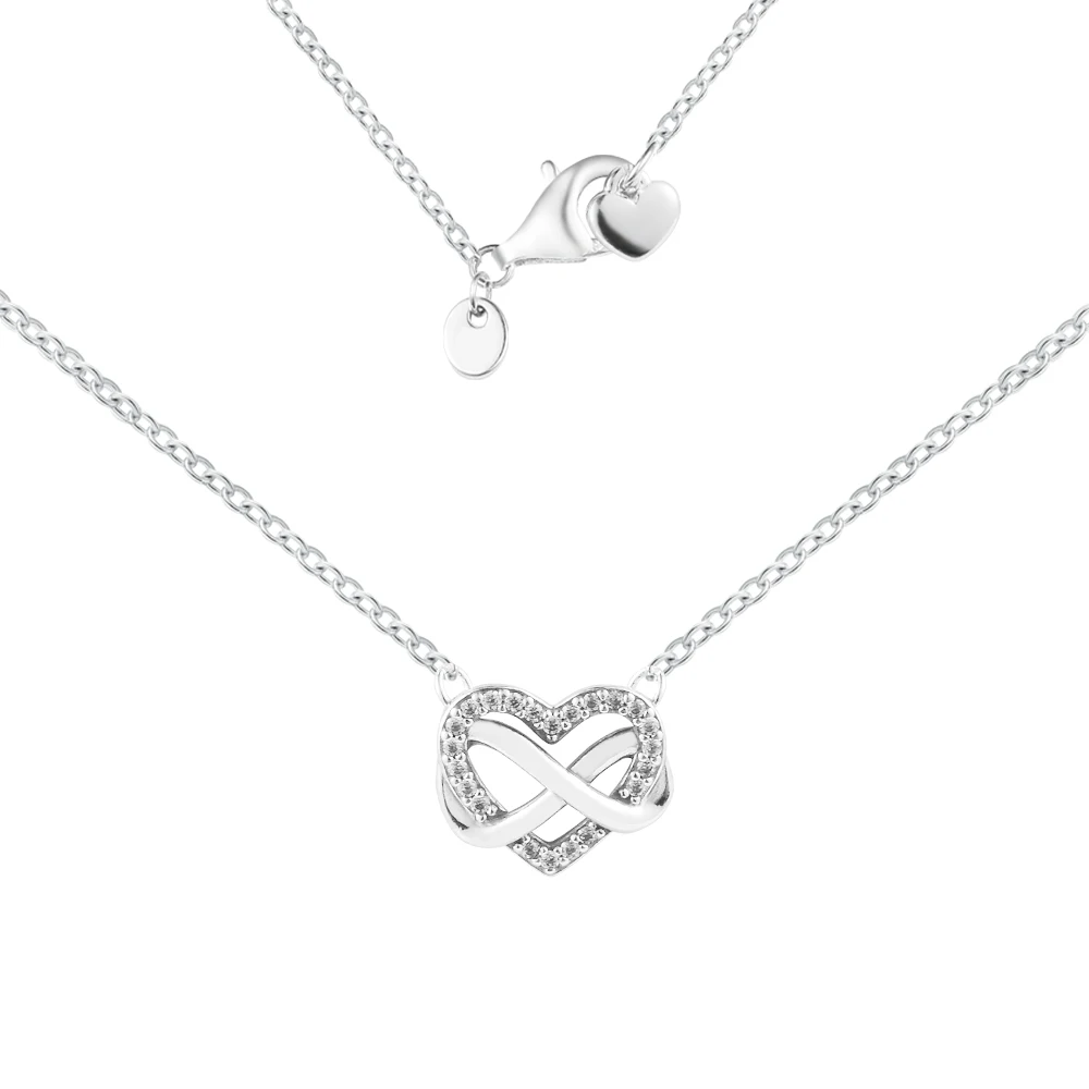 

Crystals Sparkling Infinity Heart Collier Necklace & Pendant Long Chain 100% Real Silver S925 Necklace for Women Free Shipping