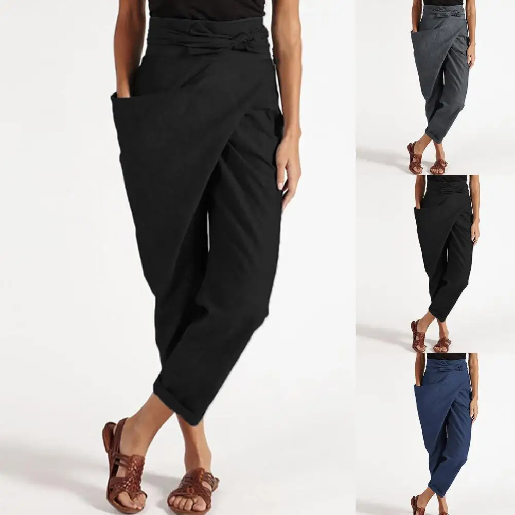

Cropped Pants Irregular Pants Belt Irregular Solid Color Pants Women Pants for Party