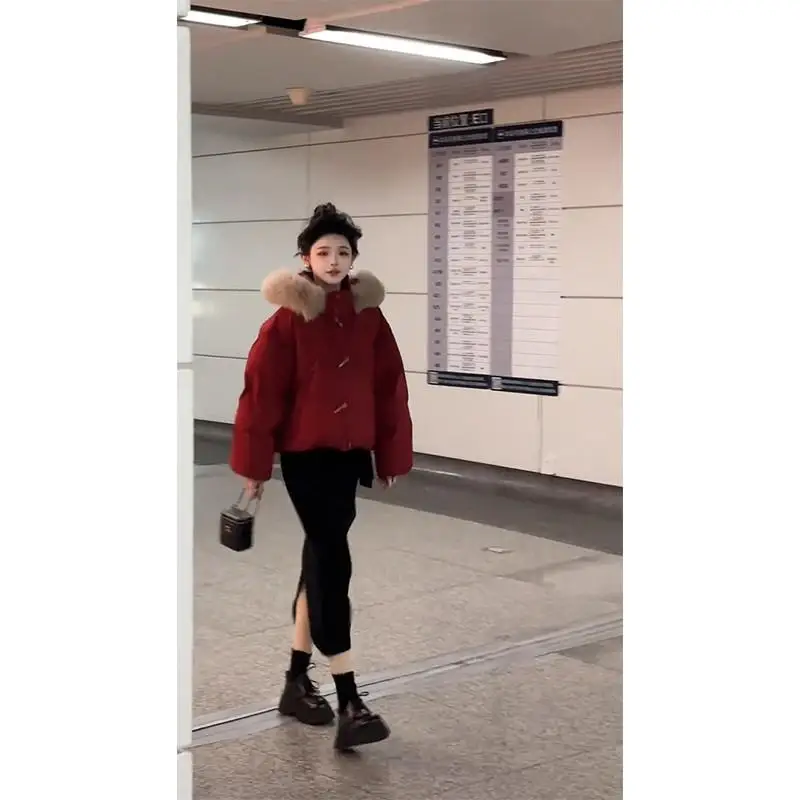 2024 Autumn and Winter New Red Short Down jacket Cotton-padded jacket Cotton-Padded Jacket Popular Women clothe...