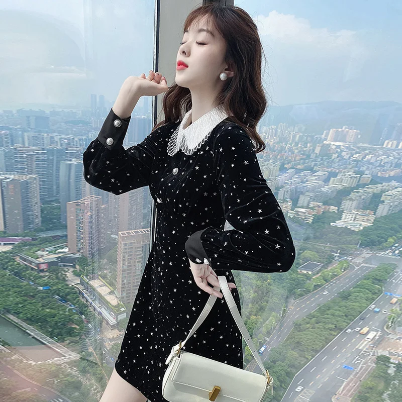 

Xl-5xl Plus Size 2022 Spring New Fashion Large Women's Fat Sister 200kg Temperament Wave Point Lapel Dress 11312