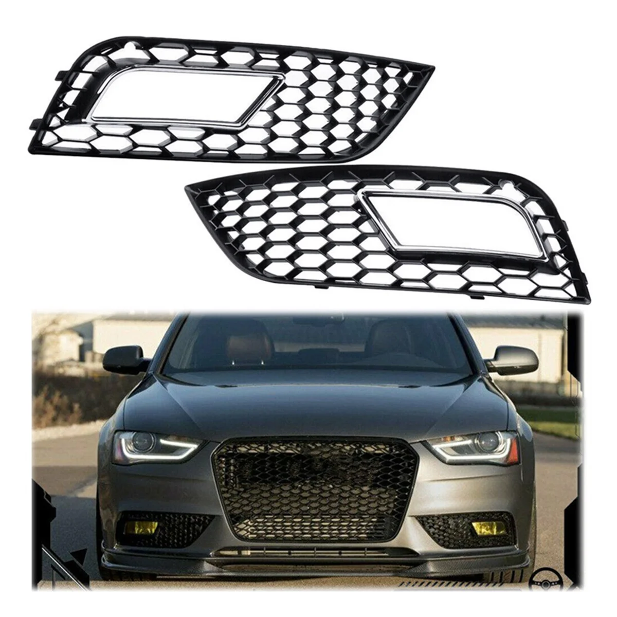Черный передний бампер противотуманная лампа решетка с Сотами для Audi A4 B8.5 Standard