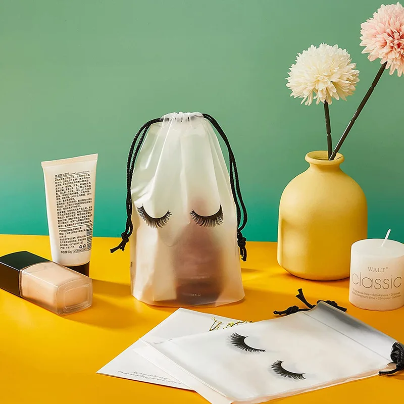 30PCS Eyelash Aftercare Bags Plastic Drawstring Lashes Bag Toiletry Makeup Pouch Cosmetic Travel Beauty Supplies Gift Packaging