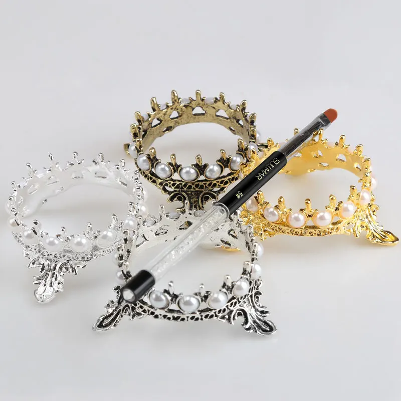 

1Pcs Metal Nail Brush Pen Rack Stand Holder Glitter Luxury Crown Pearl Design Manicure Nail Art Tools Pen Showing Shelf#TM015-*2