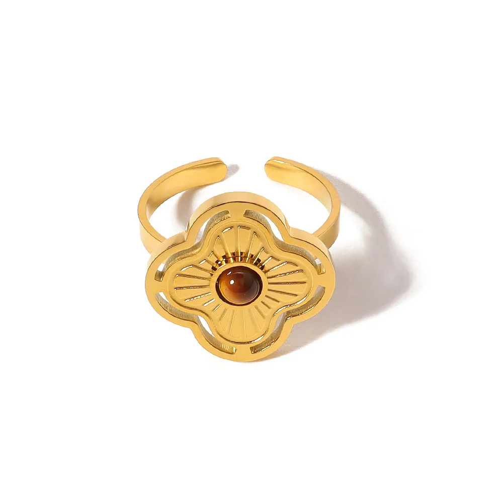 

Ins стальное кольцо европейский и американский стиль натуральный Тигр камень цветы простые и универсальные Открытые Кольца