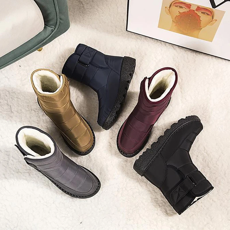 

Женские ботинки, новые зимние ботинки на платформе, обувь из хлопка, водонепроницаемые ботильоны на низком каблуке, женская обувь