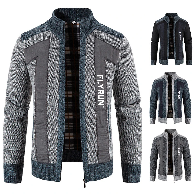 

Мужской вязаный кардиган, свитер из флиса и плотного дышащего теплого материала с воротником-стойкой, свитер на молнии, пальто, спортивные к...