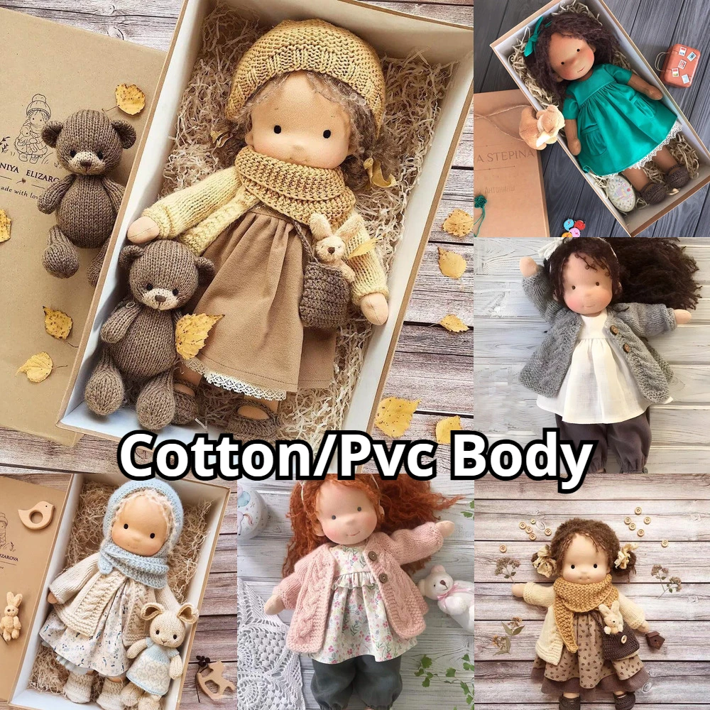 30cm Waldorf Doll Girl Plush Cotton/Pvc Body Handmade Soft Stuffed Figure With Clothes Full Set Baby Comfort Toys Вirthday Gift