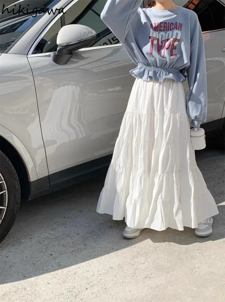 Винтажная длинная юбка для женщин 2024 модные женские юбки с завышенной талией
