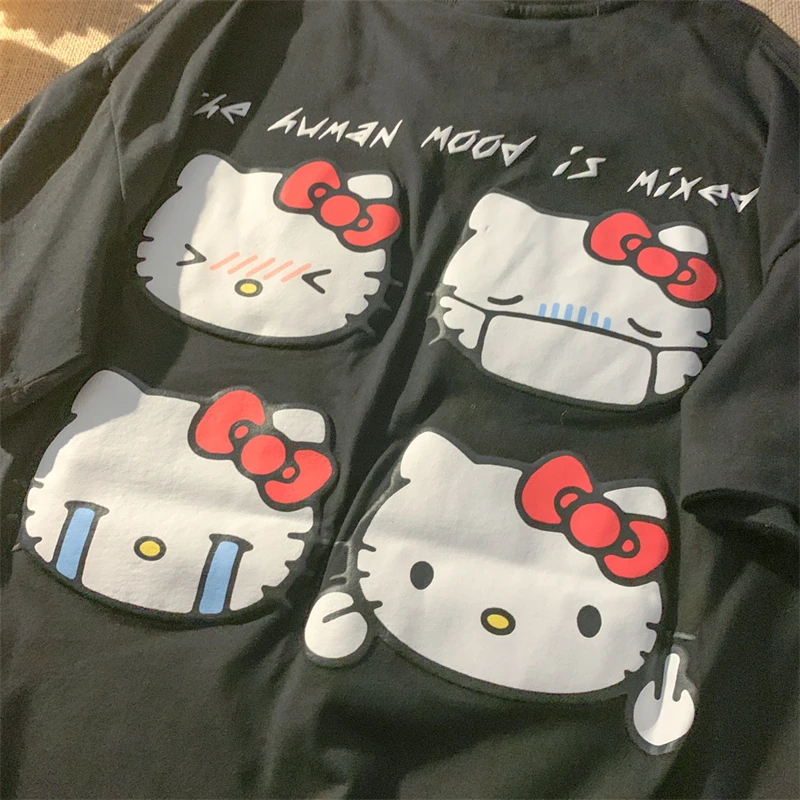 Kawaii Hello Kitty Harajuku Ullzang футболка Женская милая аниме Y2K уличная одежда мультяшная