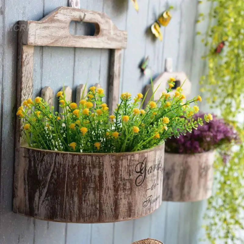 

Decorative Rattan Frame Durable Flower Baskets Pastoral Flower Racks Fence Half-round Wooden Box Wall Decoration Decoration