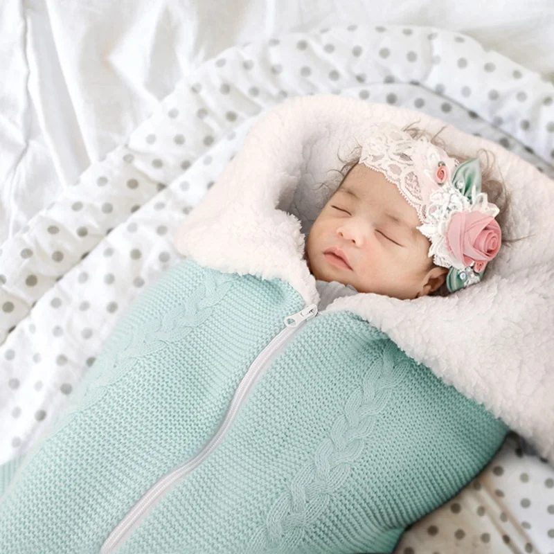 ZK40 Newborn Thickening Winter Knitted Sleeping Bag Stroller Swaddle Foot Cover Children Sleeping Bag Baby Bag
