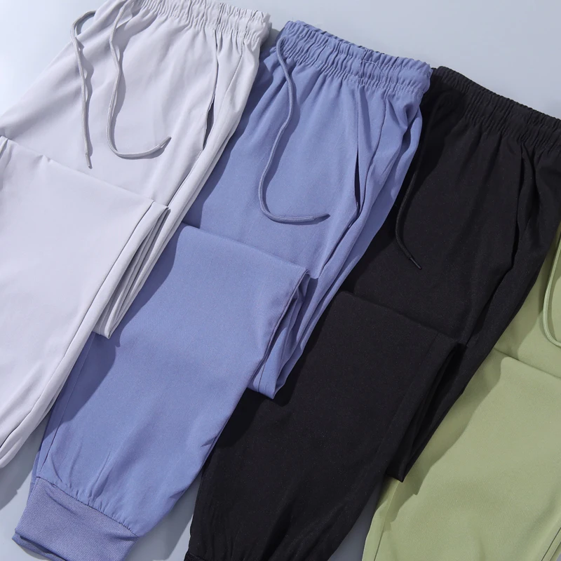 Quick-Drng Sweat pants Men's Casual Trousers Summer Thin Loose Korean Sle Trendy Ice Silk Ankle-tied Harlan Cropped Pants
