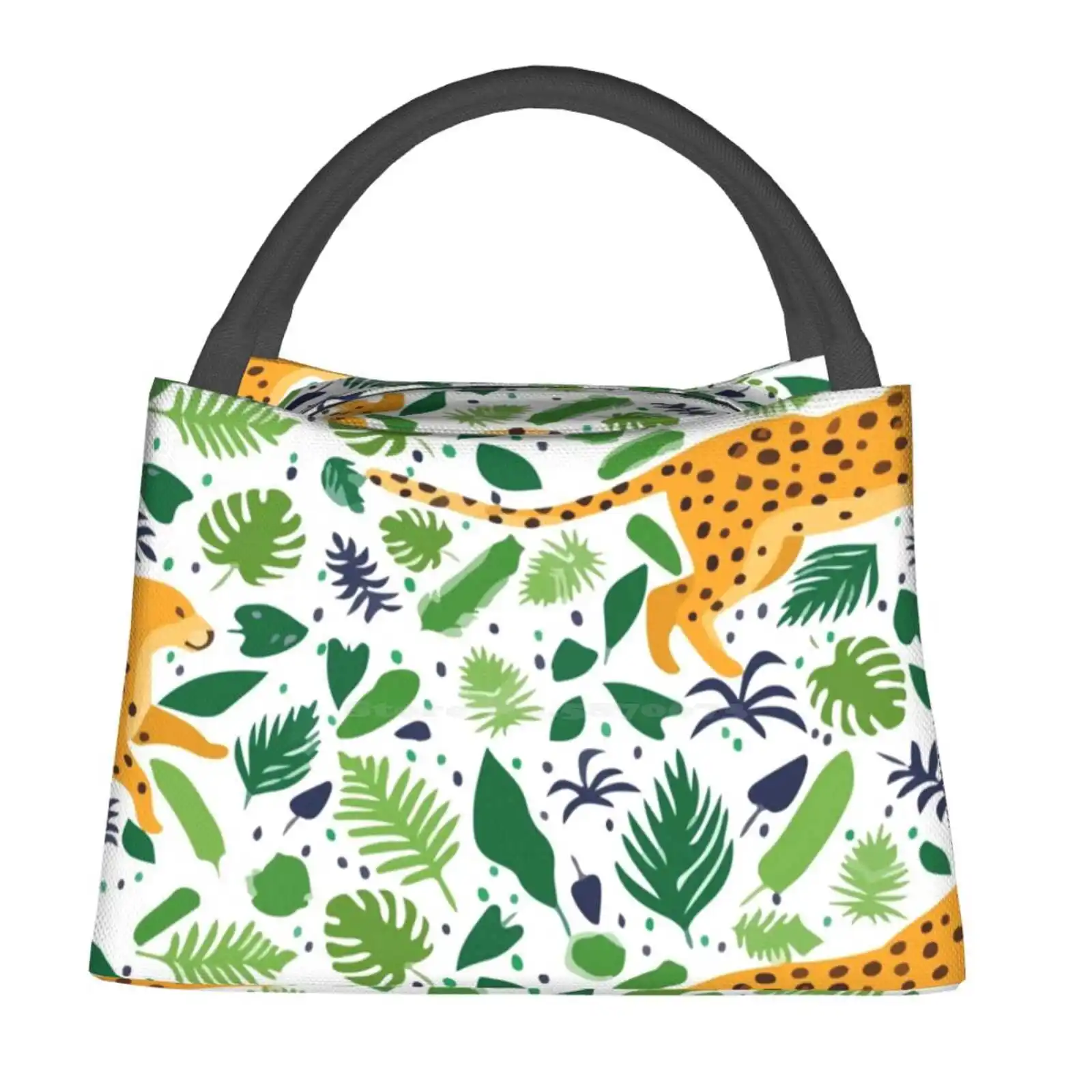 

Леопарды с тропическими пальмовыми листьями, элегантные летние бесшовные изолированные термосумки с векторным узором, зимние и летние