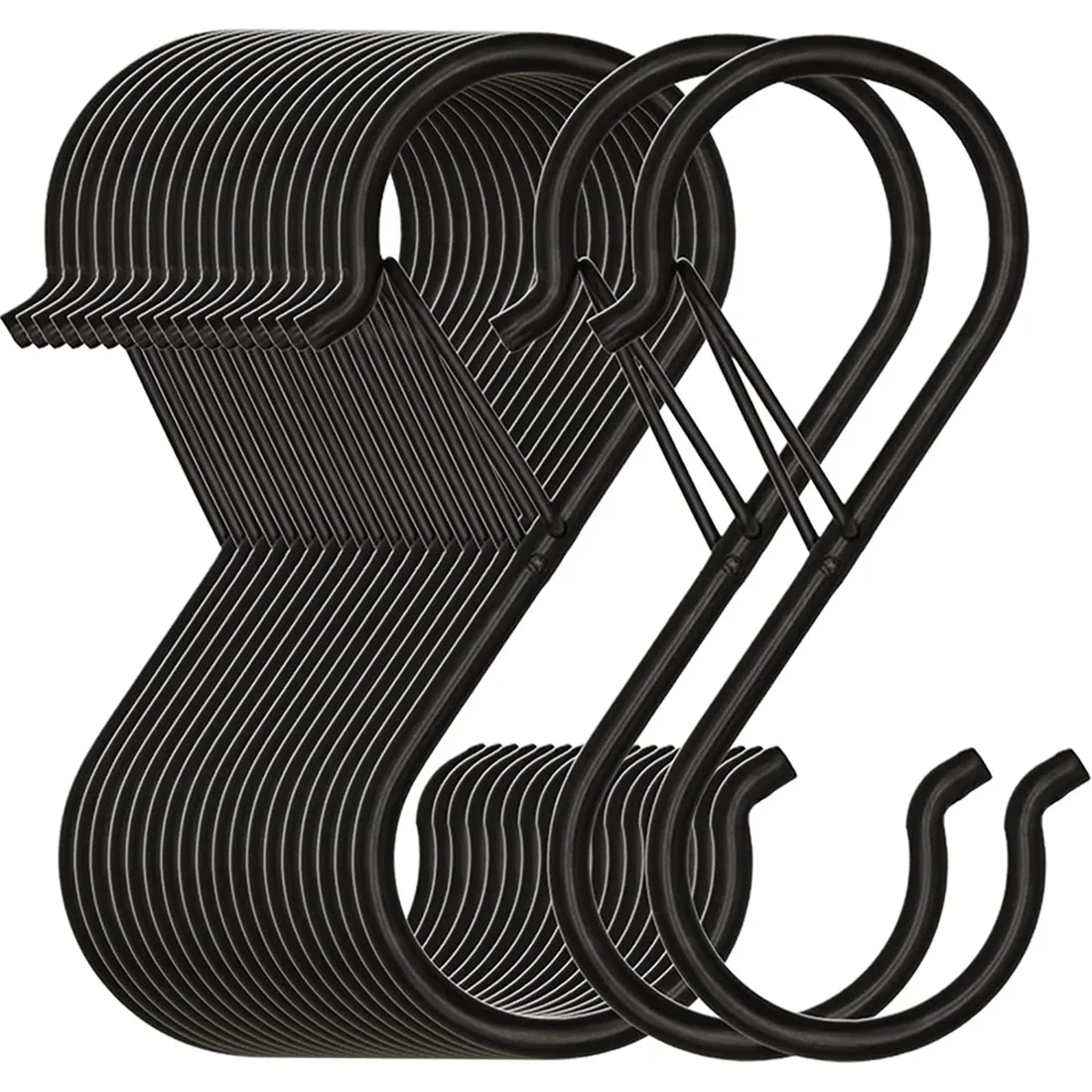 

20 Pack S Hooks for Hanging, Heavy Duty Safety Buckle Design Metal Black S Shaped Hooks for Hanging Kitchenware, Pots