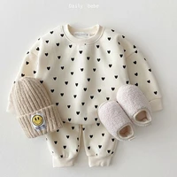2022 autumn baby girls clothing set fashion infant full heart luxury designer toddler boys hoodiepants 2 pcs set