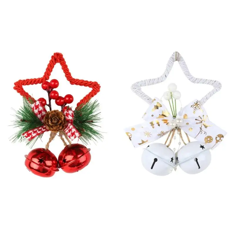 

Christmas Star Bell Pendant with Bowknot Wood DIY Handmade Decor for Xmas Tree Holiday Party Background Decor Supply