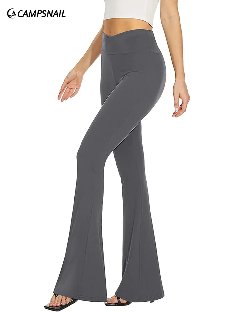 

Женские расклешенные брюки с перекрестной талией CAMPSNAIL, коллекция 2022 года, эластичные облегающие брюки-клеш, модная уличная одежда, брюки для фитнеса и йоги