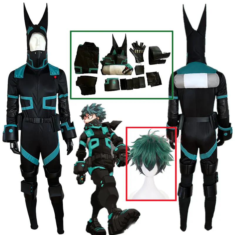 

High Quality Midoria Cosplay Anime My Hero Academia Costume Black Man Woman Costume Set Halloween Wig Props