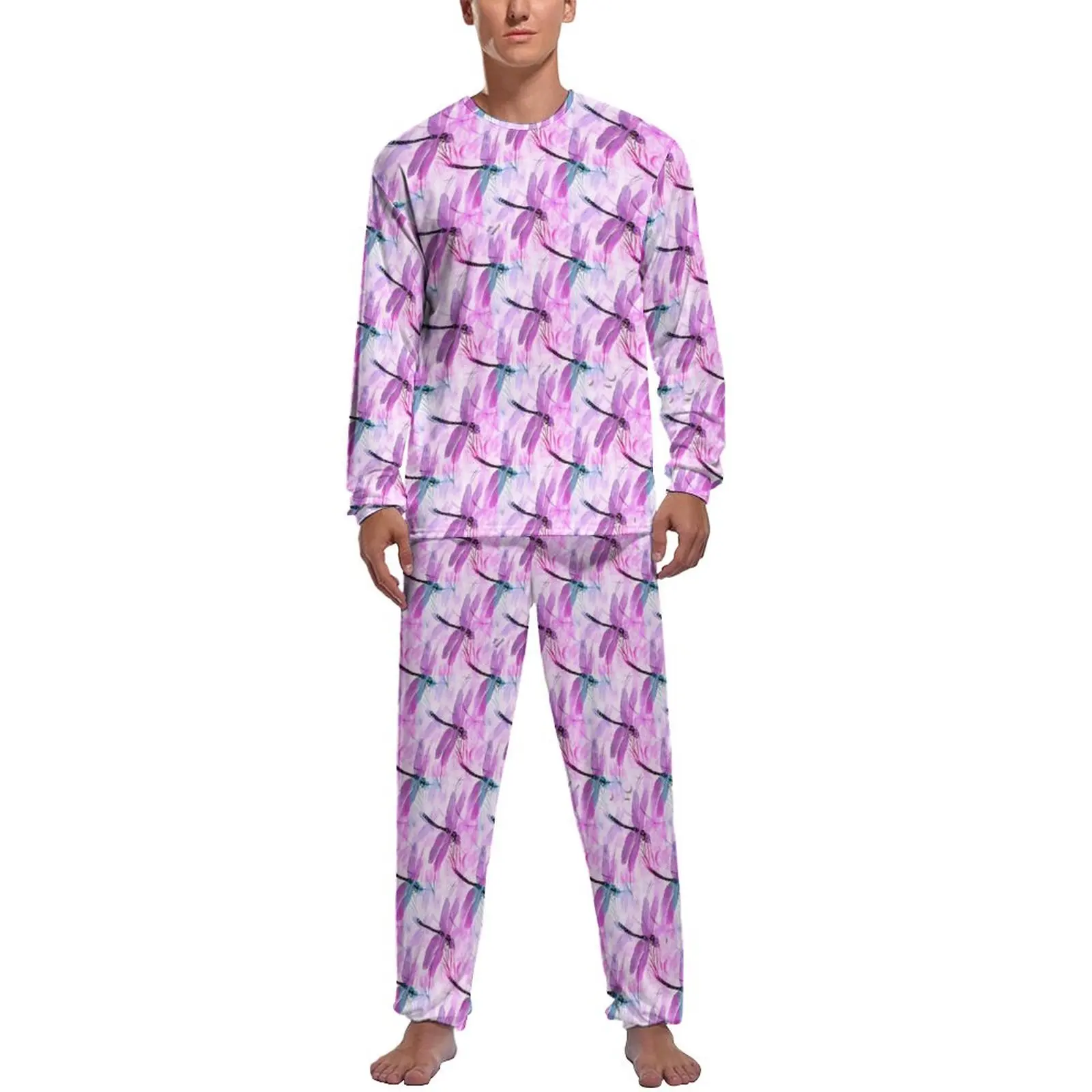 

Pink Dragonfly Pajamas Cute Animal Print Men Long Sleeve Trendy Pajama Sets 2 Pieces Home Spring Pattern Nightwear Birthday Gift