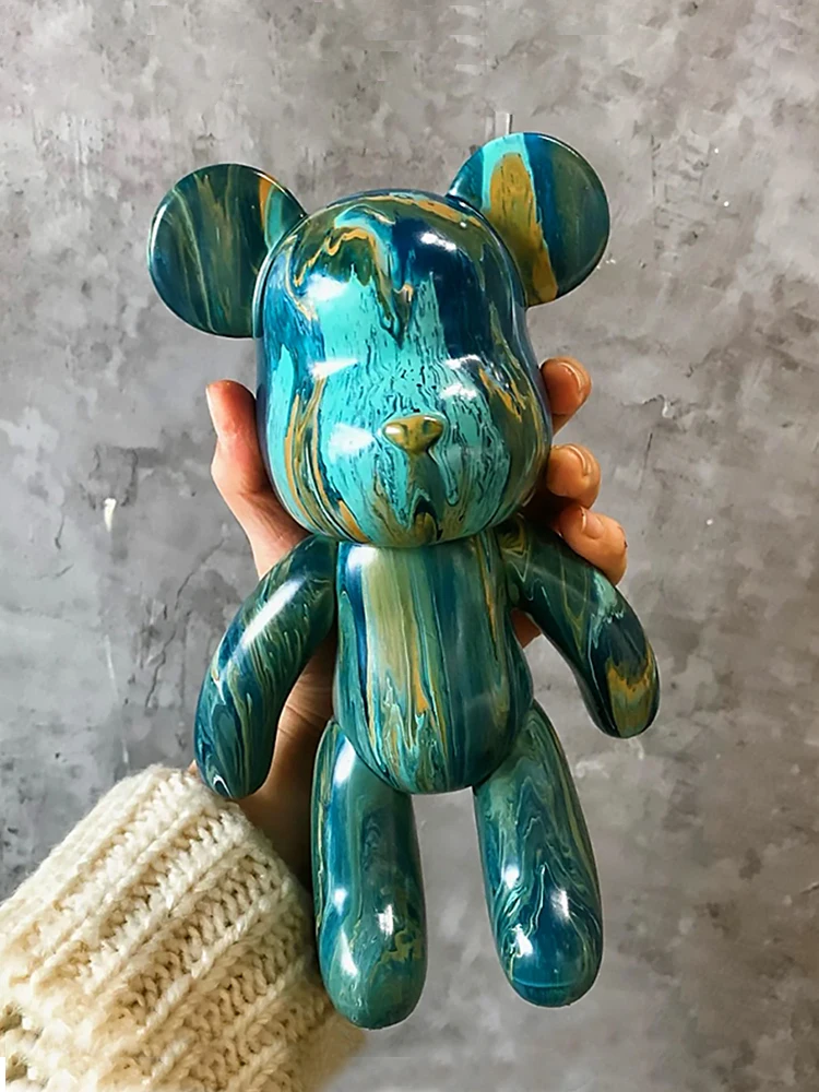 

23cm DIY Fluid Bear Set Handmade Graffiti Bearbrick Statue Parent-child Toy Fluid Painting Violent Bear Sculpture Christmas Gift