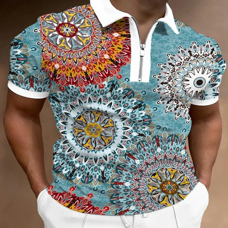 

Western Ethnic 3D Print Polo Zipper Short Sleeve Shirt for Men