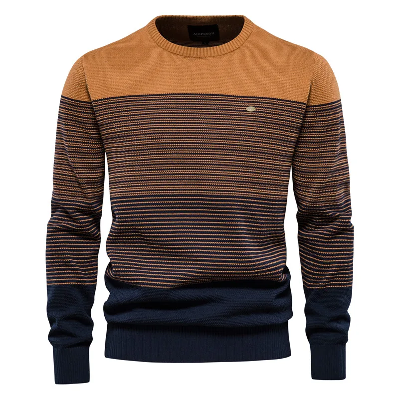 Men's Casual Retro Knit Pullover Sweater Shirt Long Sleeve Male Sweater Slim Round Neck Striped Leisure Sport Spring Autumn 2023